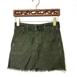 American Eagle Skirt Denim Army Green Solid Raw Hem Casual Jean Womens Mini 00
